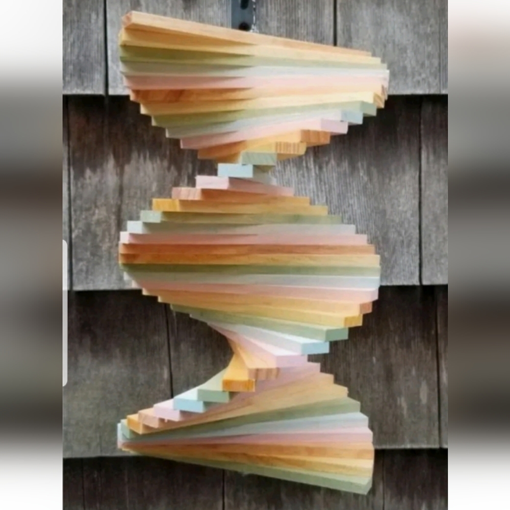 Wooden Wood Spinner Stained pastel colors twister Windmill Windchime cottage - Picture 4 of 5